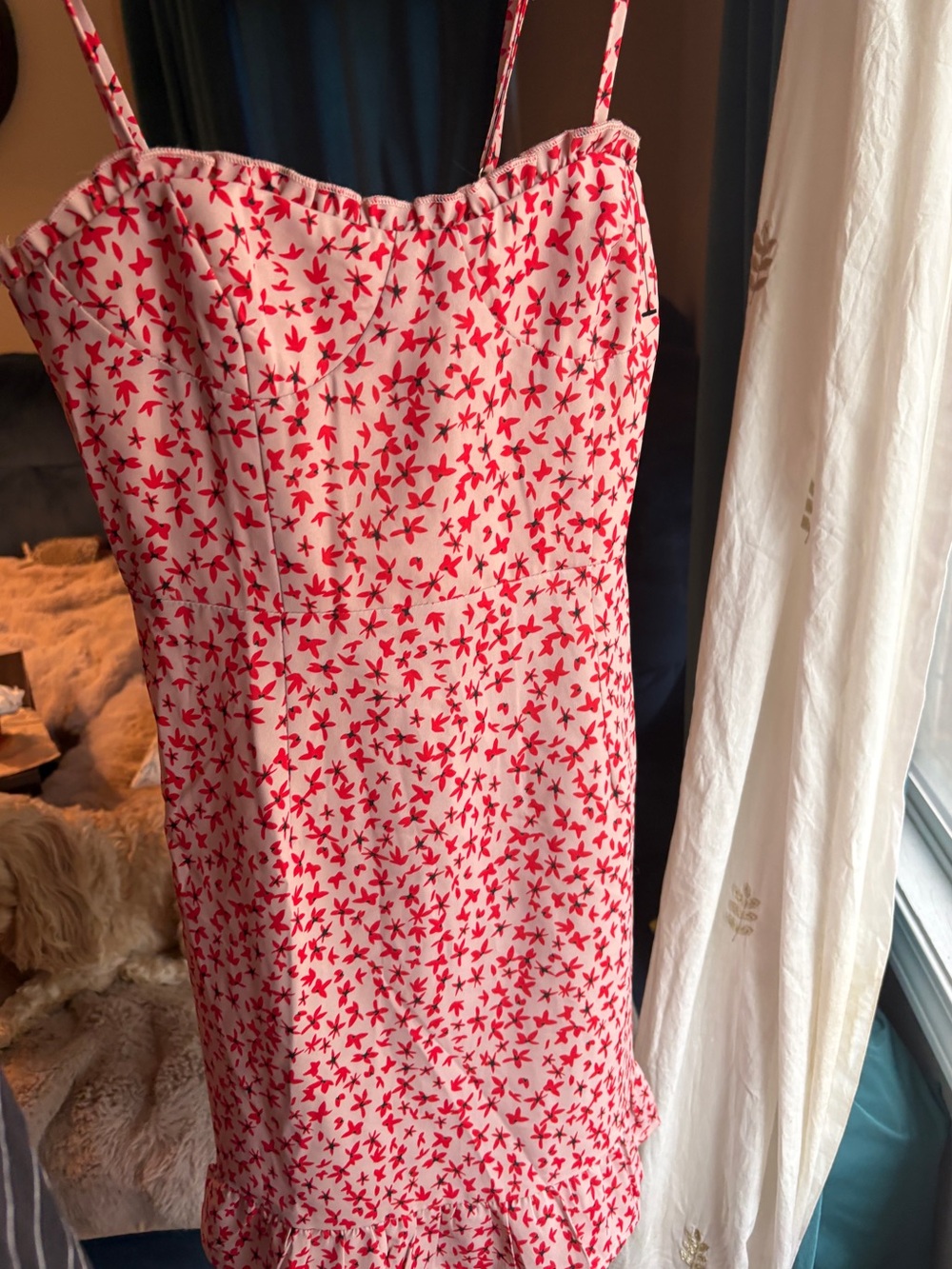 Princess Polly Red & Cream Beige Floral Print Slip Dress